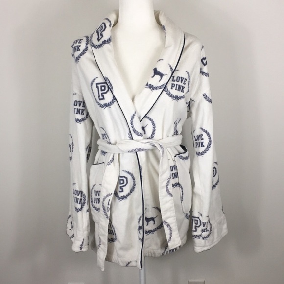 PINK Victoria's Secret Other - VS Pink White with Blue Logo Bath Robe